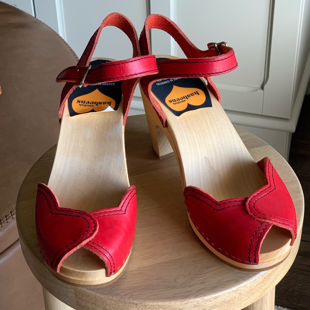 Red Swedish Hasbeens Heeled Sandals